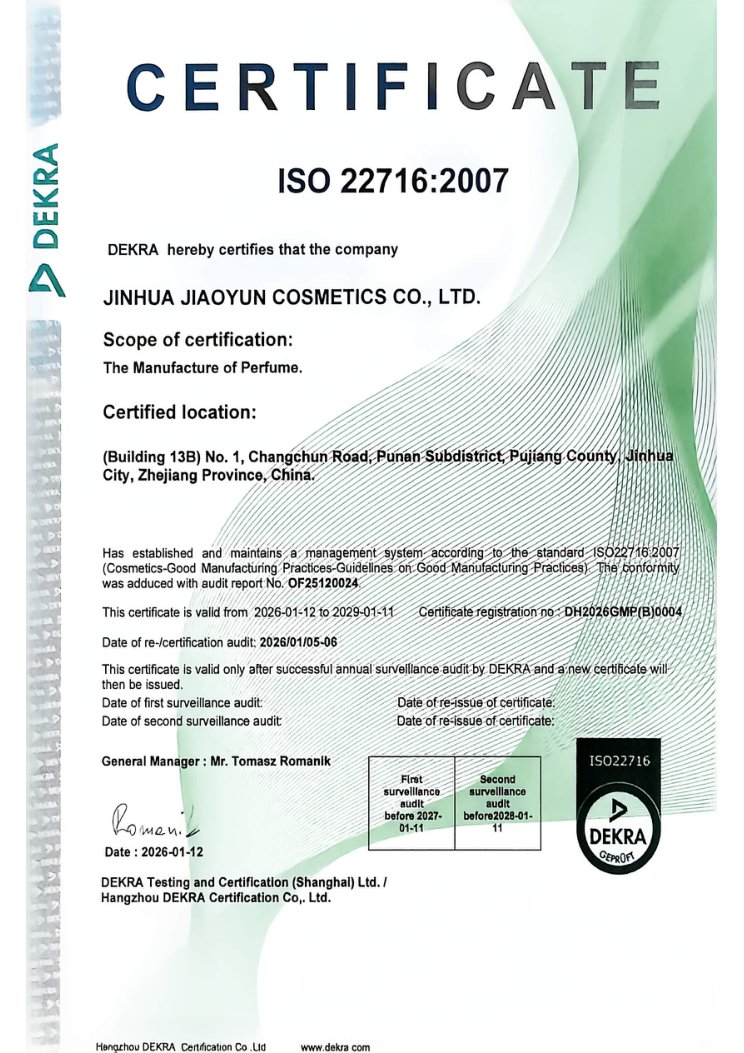 ISO 22716:2007 certificate