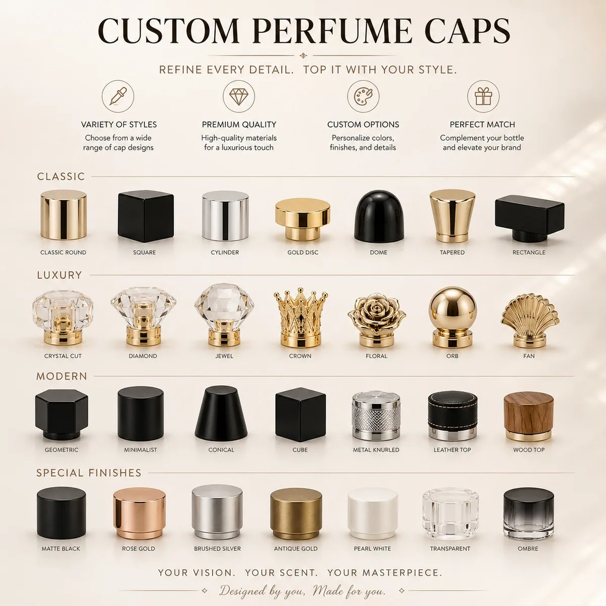 Custom perfume cap options